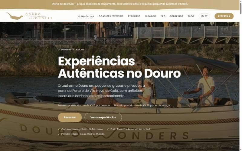 Página inicial do site da Douro Wonders feito pela Hodoki